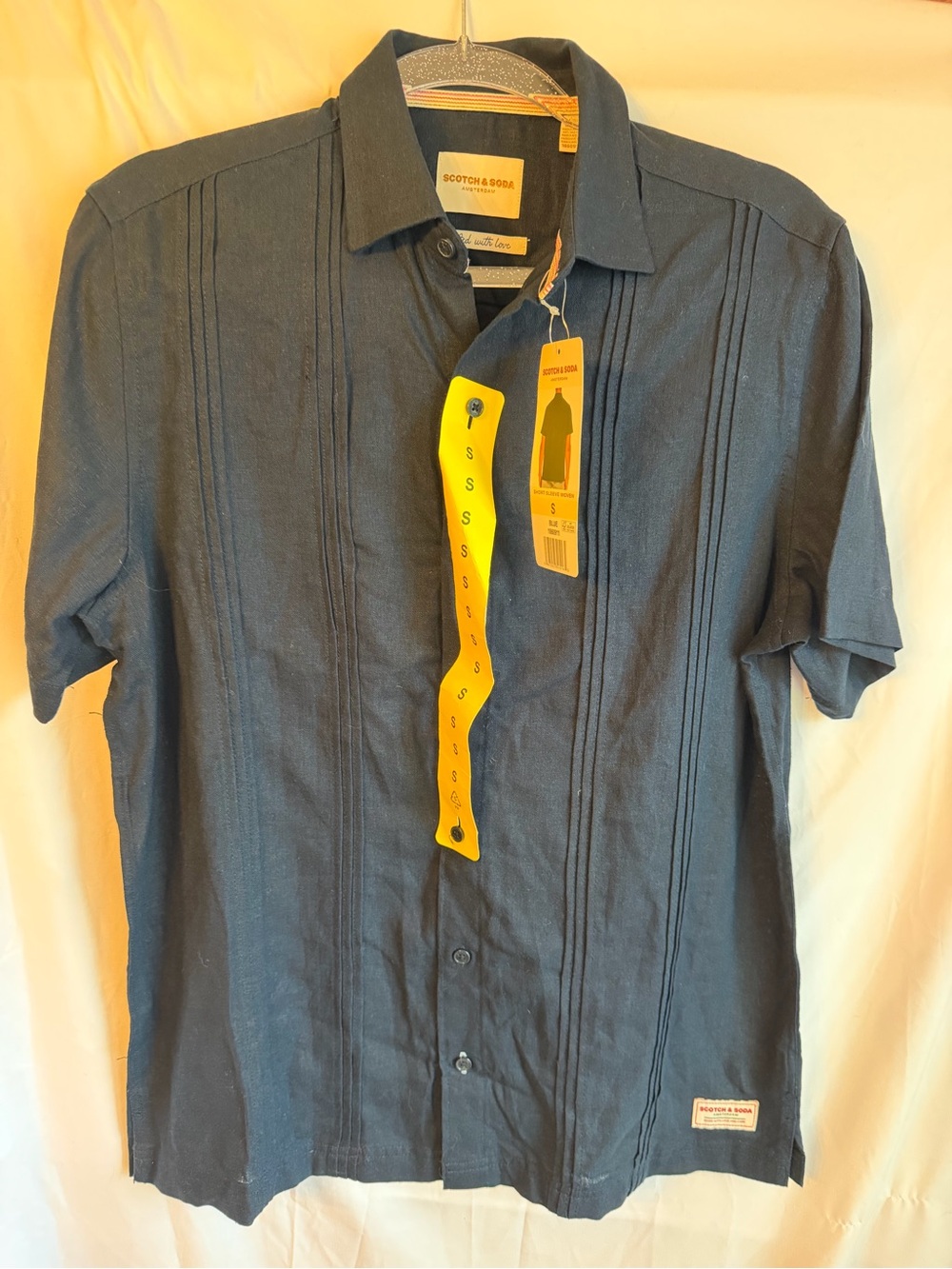 Men’s Scotch & Soda Blue Linen Blend Guayabera Cuban Button Down Shirt  S NWT